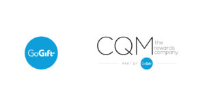 Logotipos de GoGift y CQM Rewards (part of GoGift) anunciando su alianza estratégica.